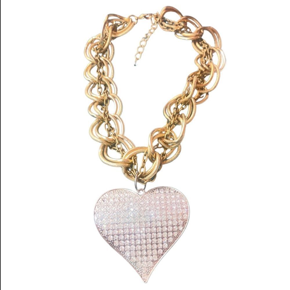 Artisan Beautiful HUGE Rhinestone Heart Necklace